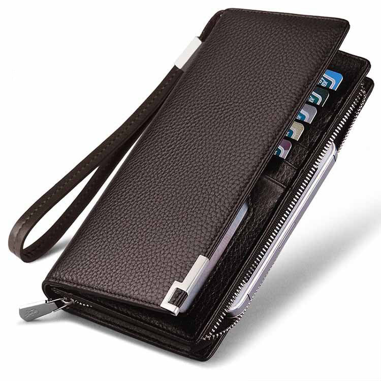 Men's Leather Wallet with Multiple Card Slots and Zipper