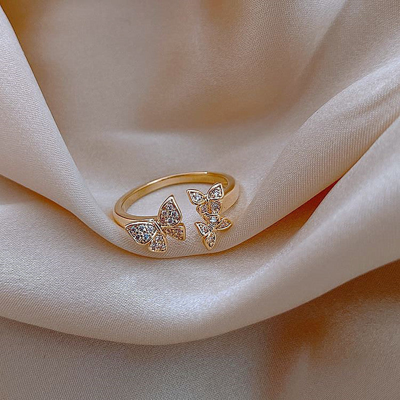 Gold-Plated Butterfly Ring with Zirconia Stones