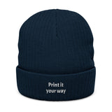 Embroidered Ribbed Beanie — 'Print it your way' Cozy Knit Hat