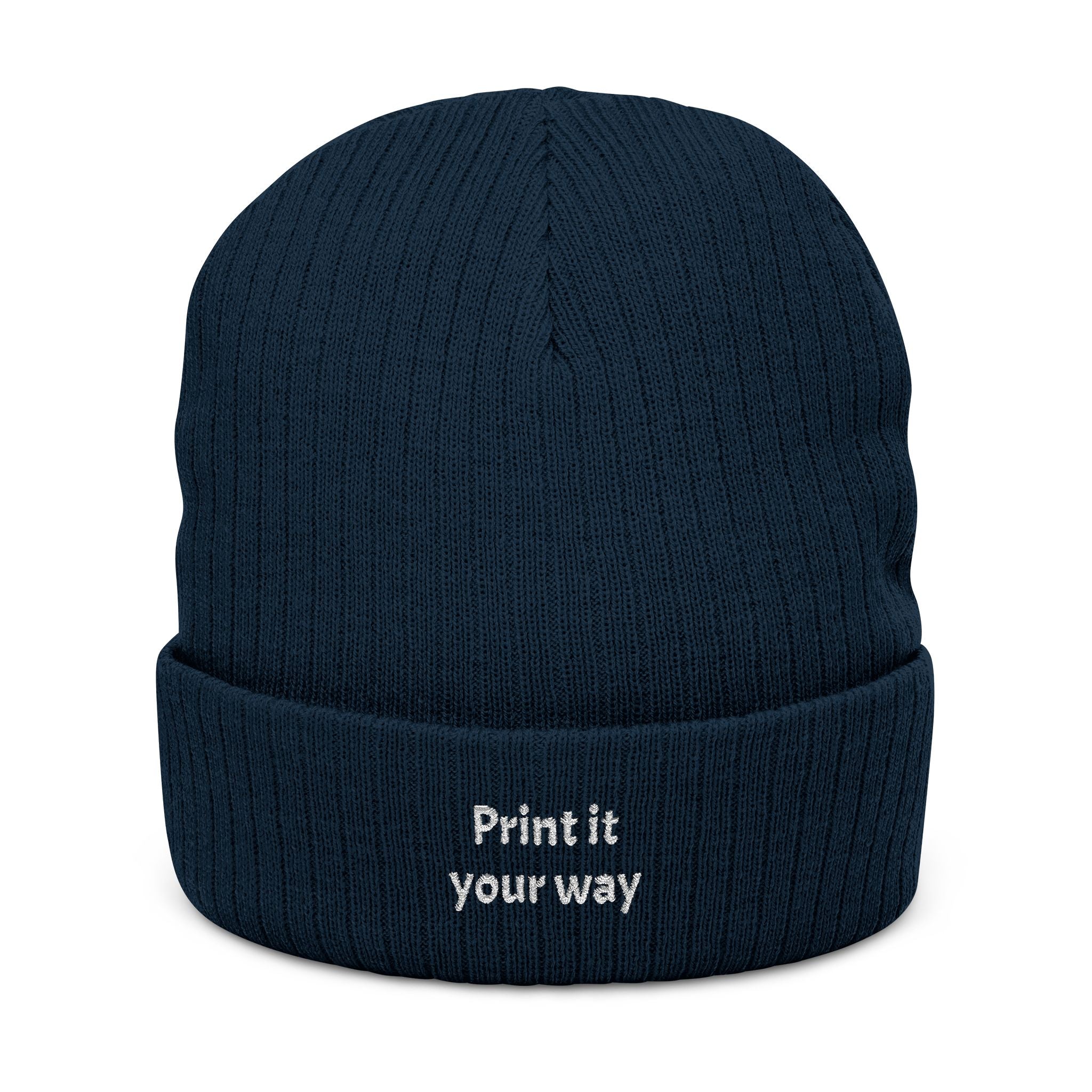 Embroidered Ribbed Beanie — 'Print it your way' Cozy Knit Hat