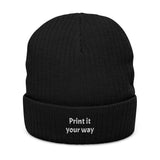 Embroidered Ribbed Beanie — 'Print it your way' Cozy Knit Hat