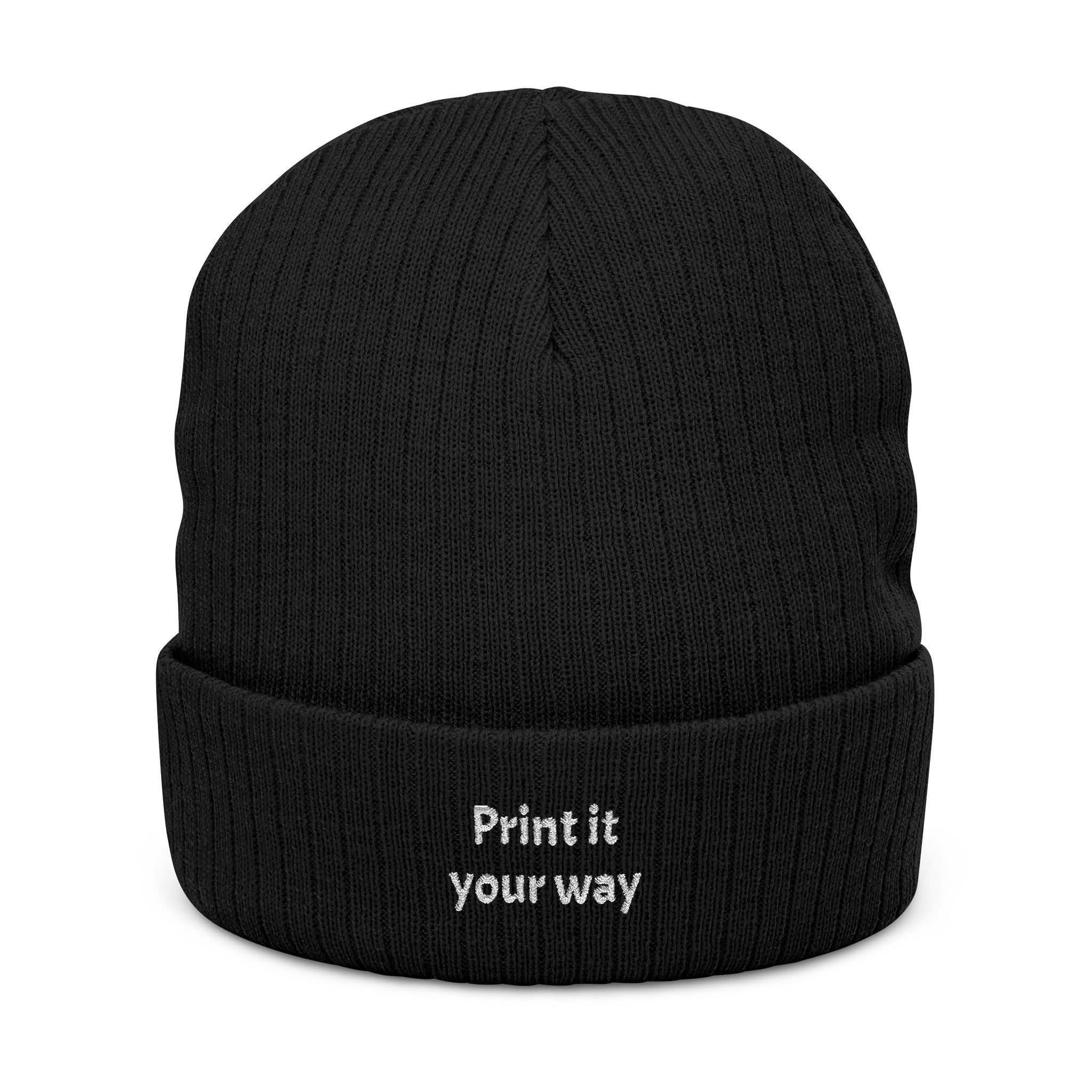 Embroidered Ribbed Beanie — 'Print it your way' Cozy Knit Hat