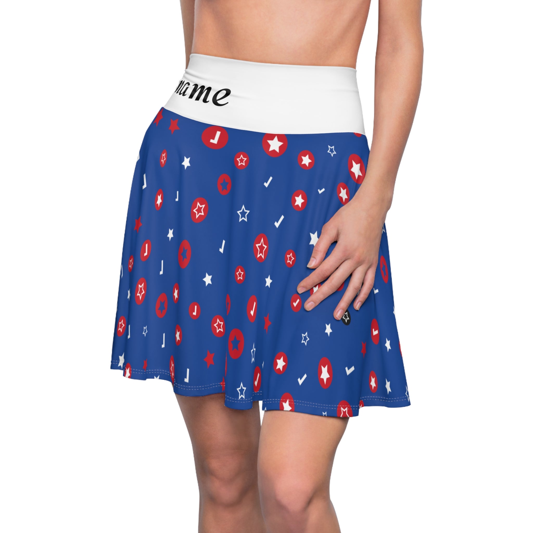 Patriotic Star Confetti Skater Skirt — Blue Red White AOP
