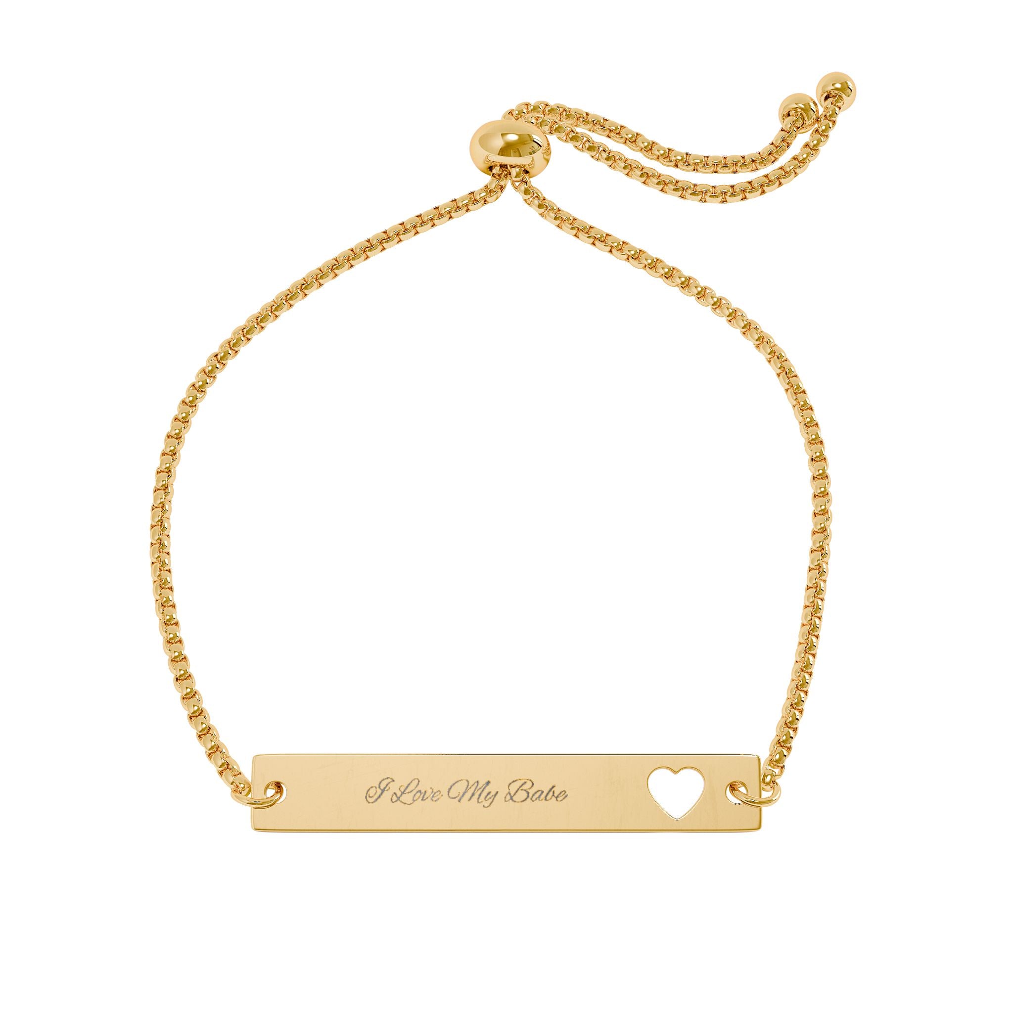Adjustable Flat Cutout Heart Bar Bracelet (Engraving)