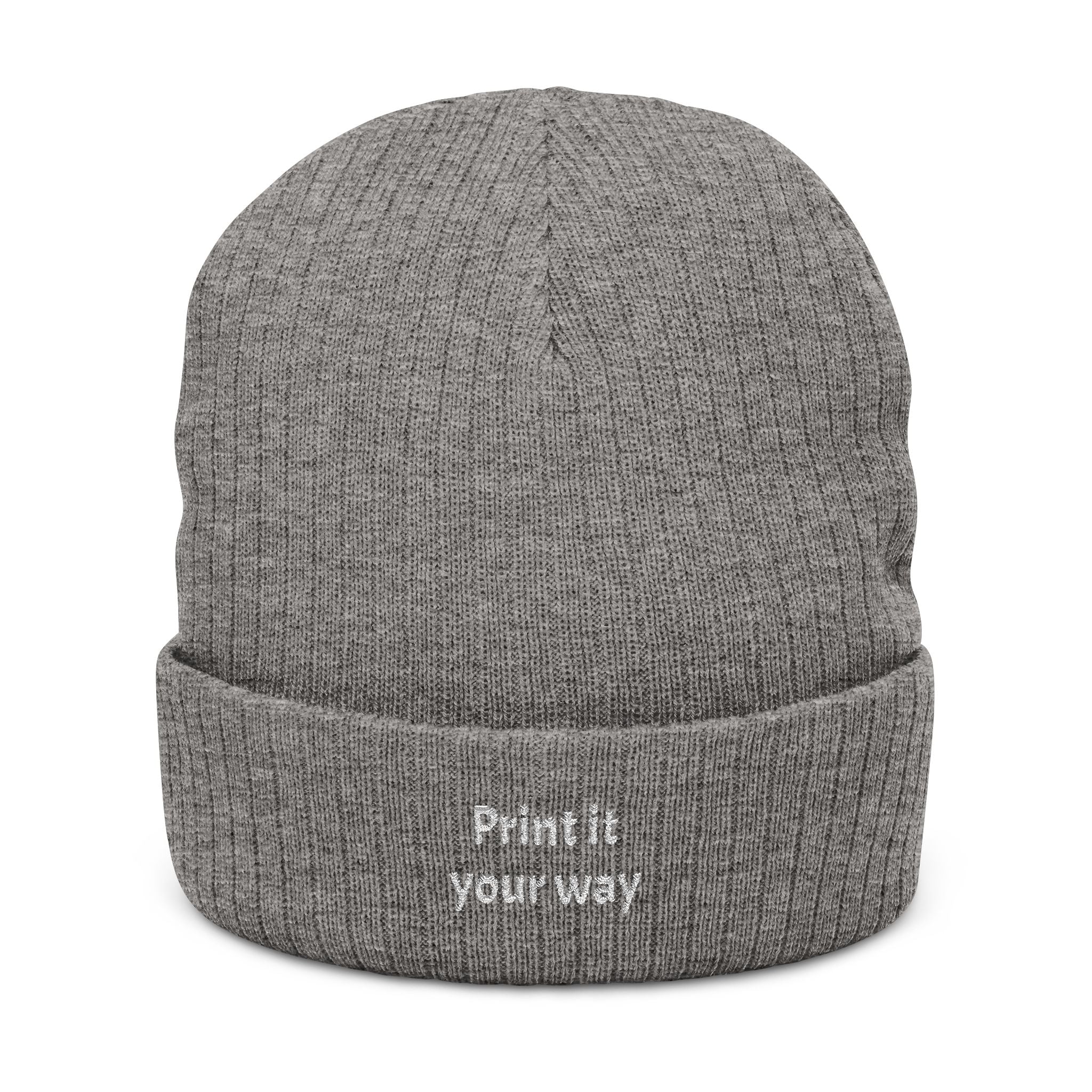 Embroidered Ribbed Beanie — 'Print it your way' Cozy Knit Hat