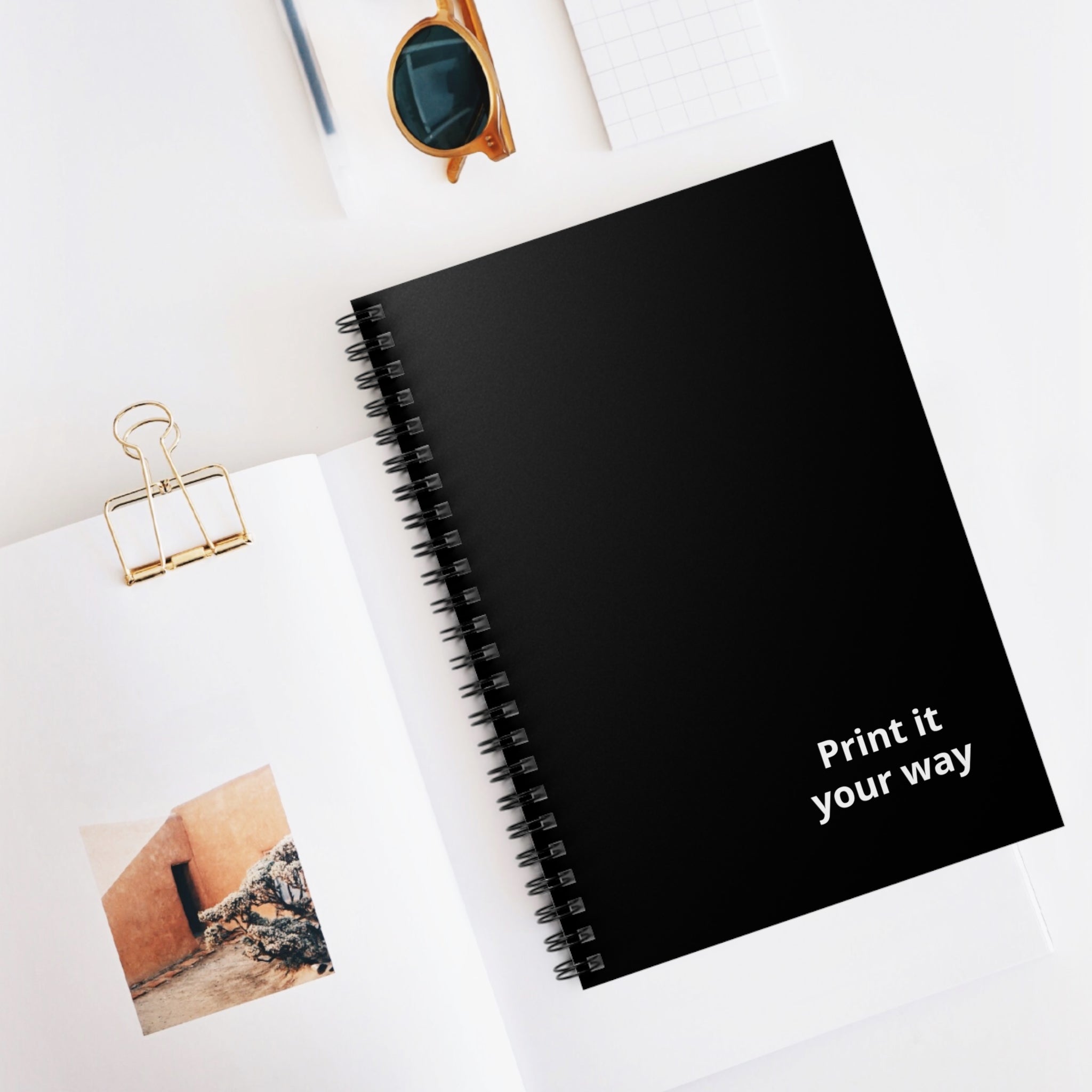 Spiral Notebook — Minimal Black Ruled Notebook with “Print it your way” Cover