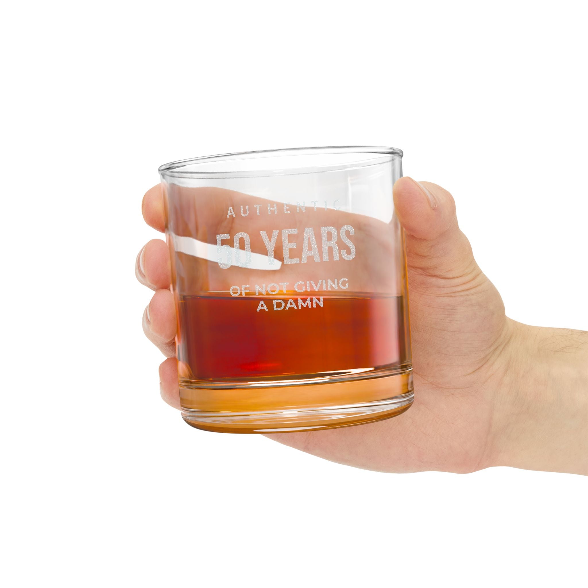 Engraved 50th Birthday Whiskey Glass – “Authentic 50 Years of Not Giving a Damn” 10.5oz