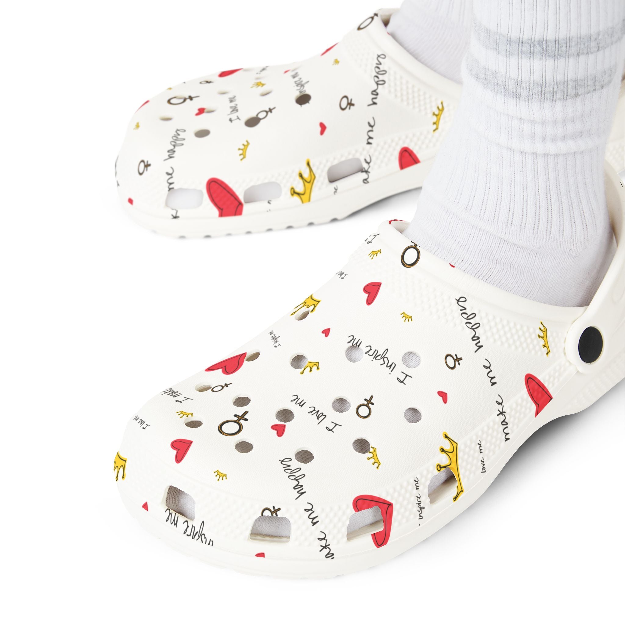 Women's Cute Patterned EVA Clogs — Hearts, Crowns & 'I Love Me' Design