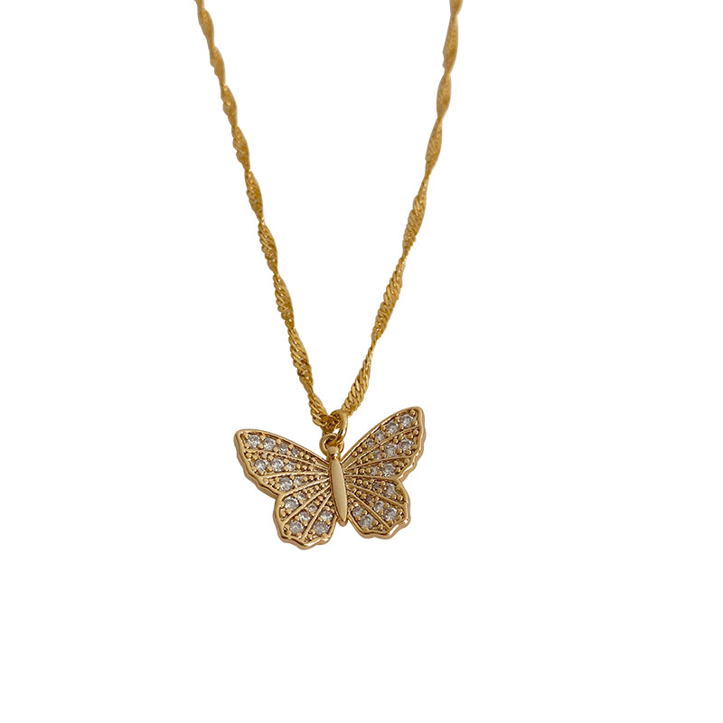 18K Gold Plated Butterfly Necklace with Zirconia Stones