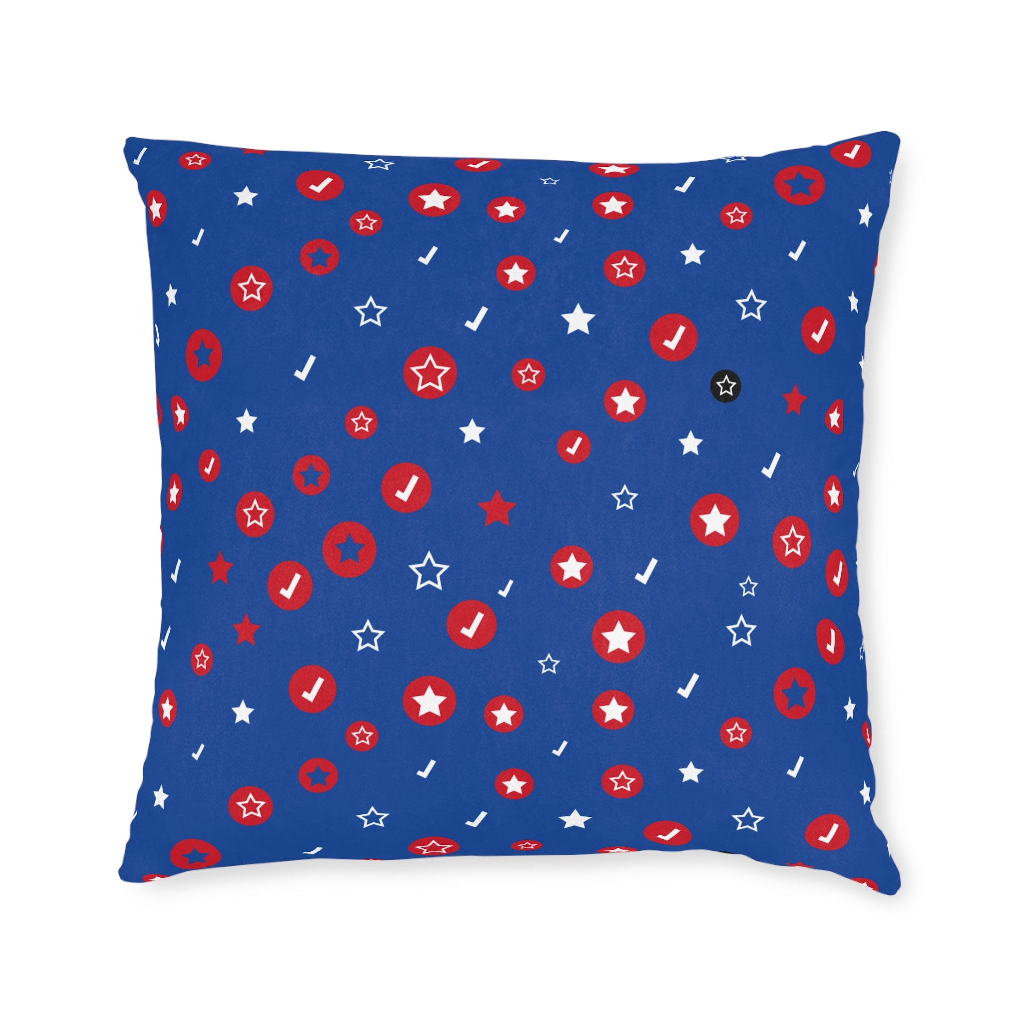 Patriotic Confetti Square Pillow — Red, White & Blue Star Pattern Decorative Throw Pillow