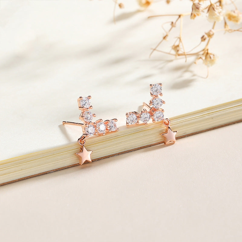 Rose Gold Star Earrings with Zirconia, S925 Silver