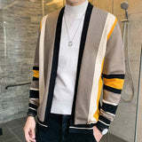 Men's Fashion Color-block Striped Knit Cardigan