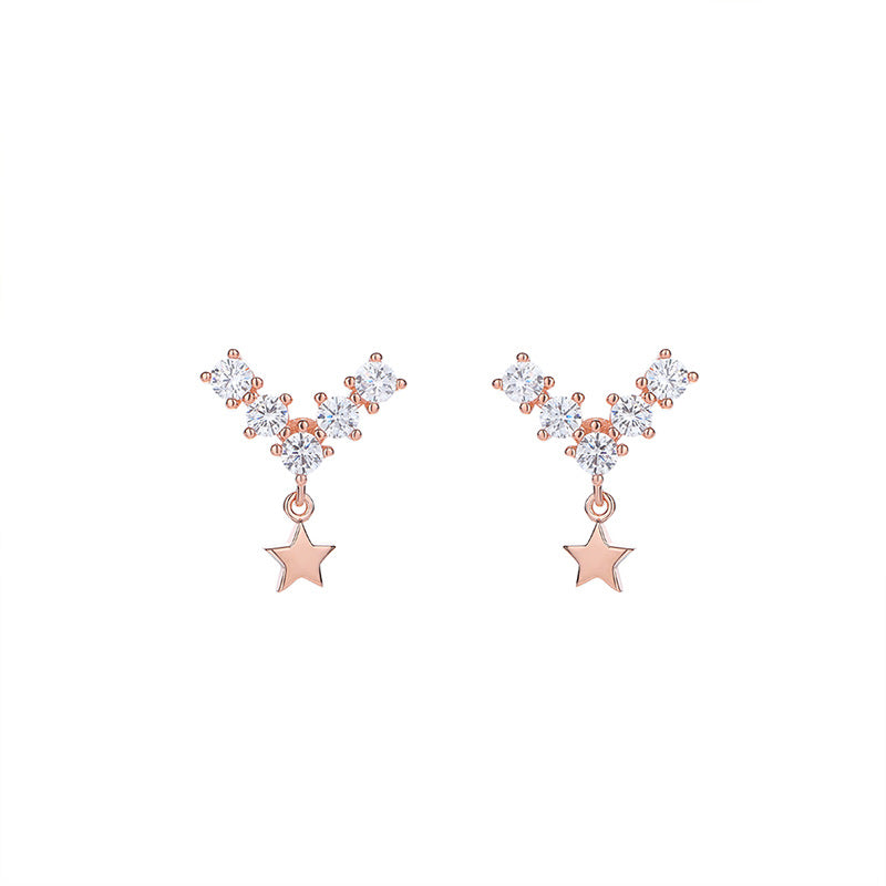 Rose Gold Star Earrings with Zirconia, S925 Silver