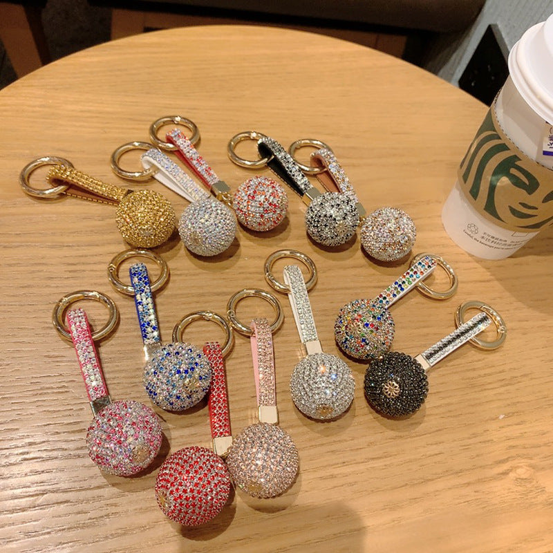 Multicolor Rhinestone Crystal Ball Keychain with Leather Strap