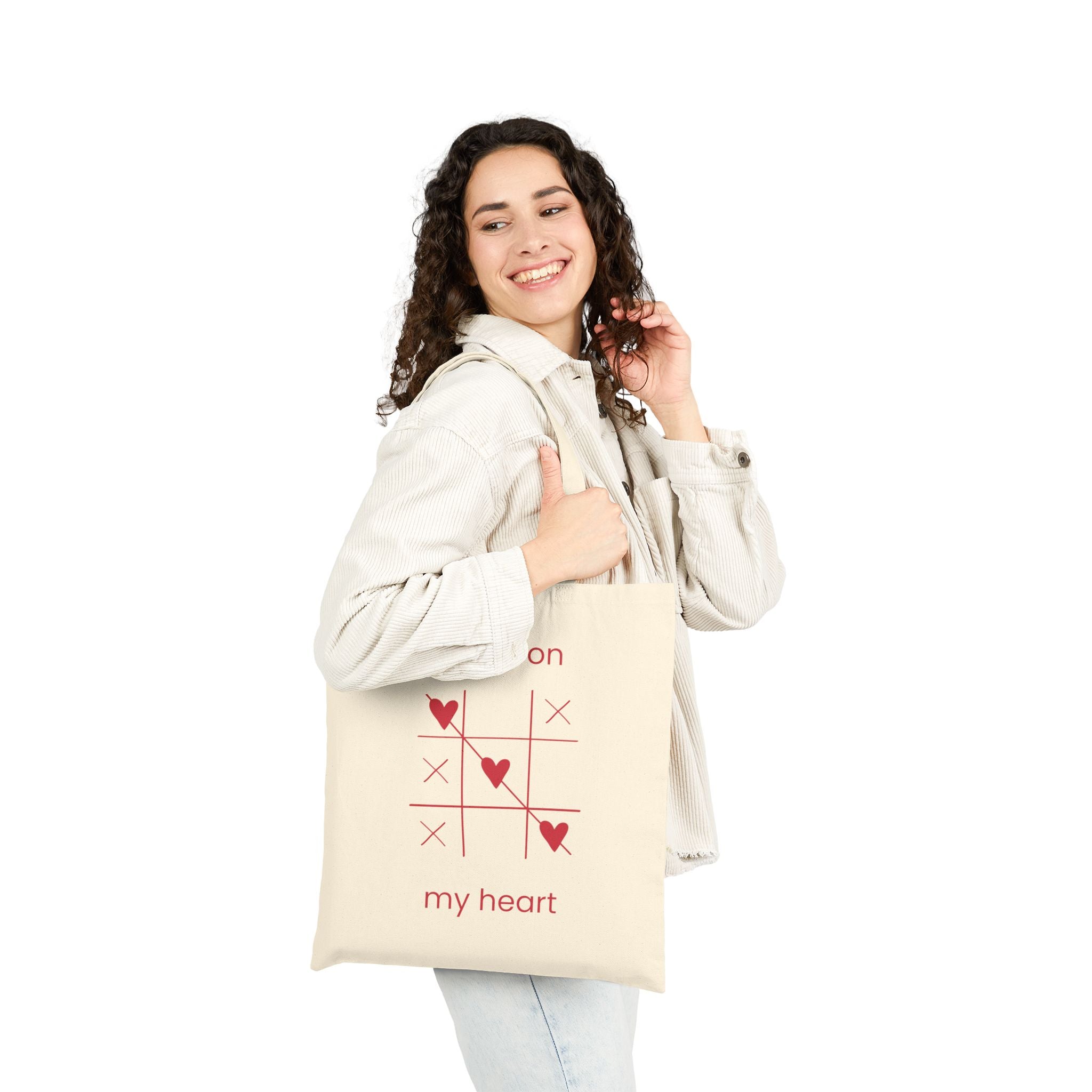 Canvas Tote Bag — "You Won My Heart" Valentine Tic-Tac-Toe Gift Tote