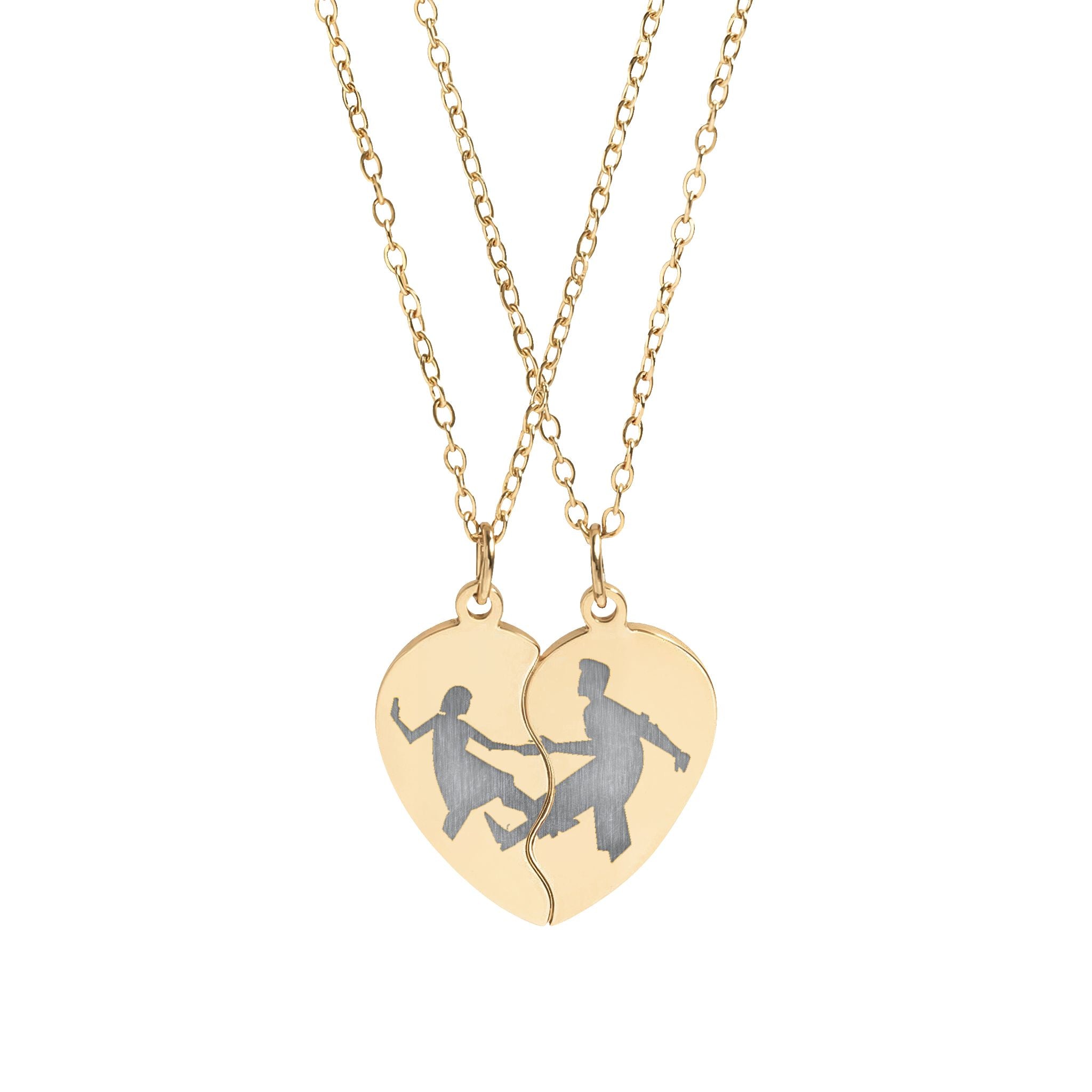 Break Apart Heart Pendant Necklace Set — Engravable Best Friend/Partner Keepsake