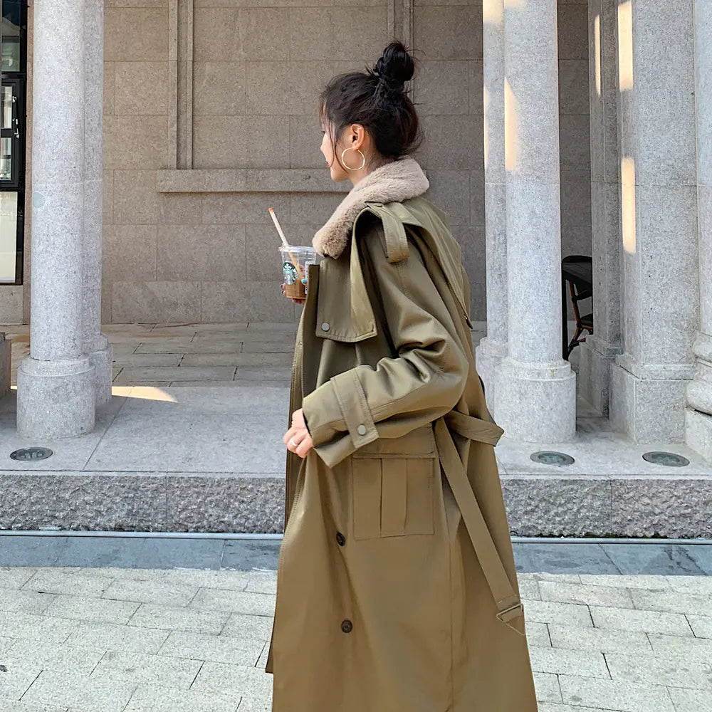 Women's Loose Over-the-Knee Thick Stitching Coat