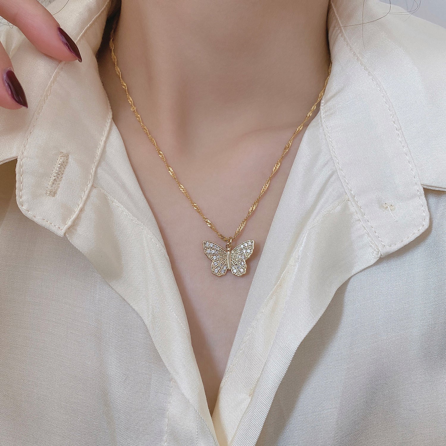 18K Gold Plated Butterfly Necklace with Zirconia Stones