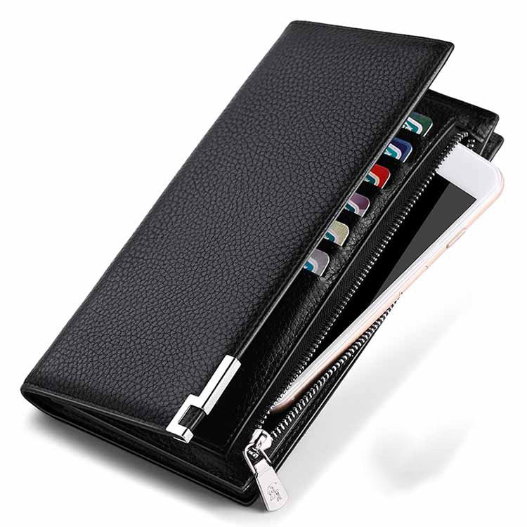 Men's Leather Wallet with Multiple Card Slots and Zipper