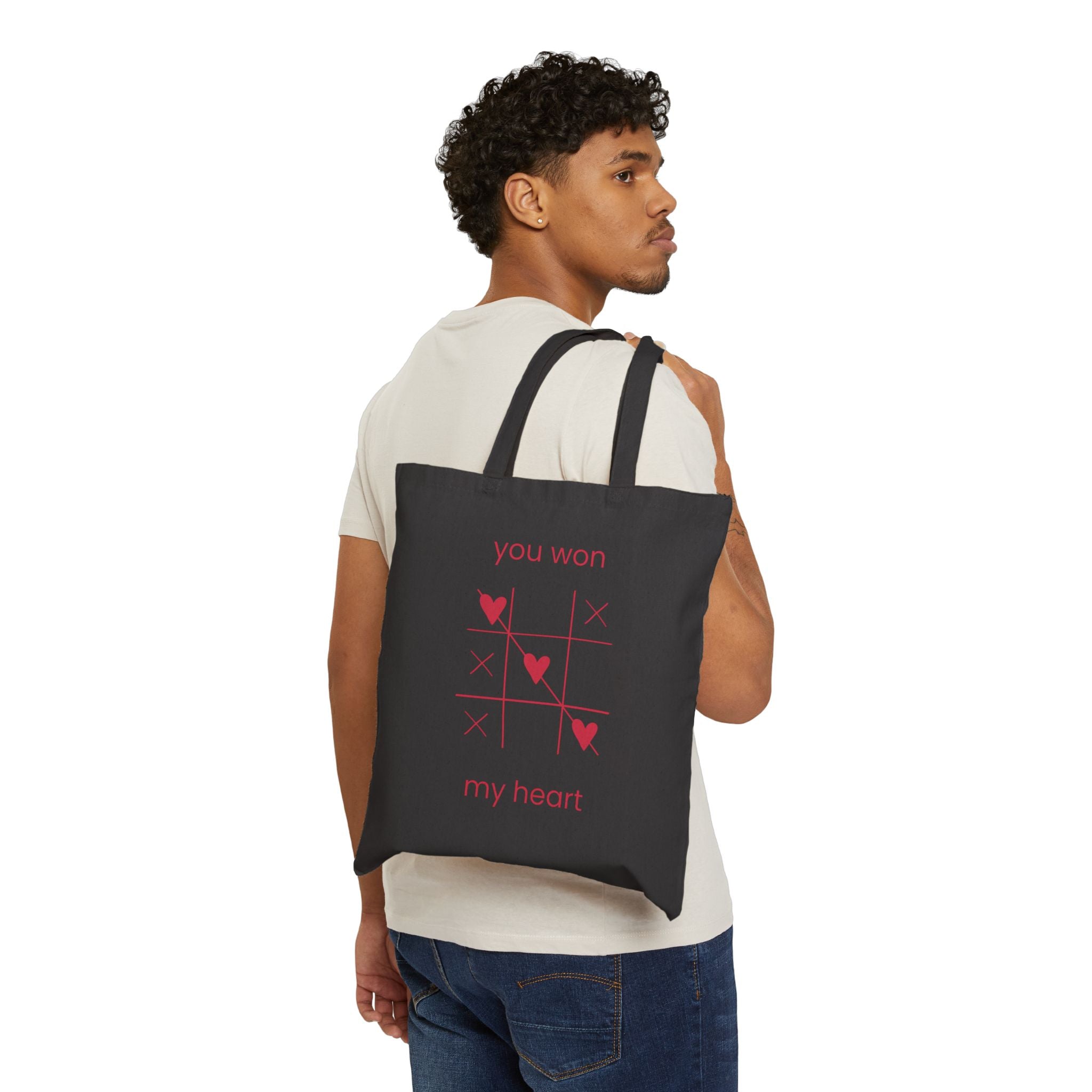 Canvas Tote Bag — "You Won My Heart" Valentine Tic-Tac-Toe Gift Tote