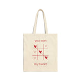 Canvas Tote Bag — "You Won My Heart" Valentine Tic-Tac-Toe Gift Tote