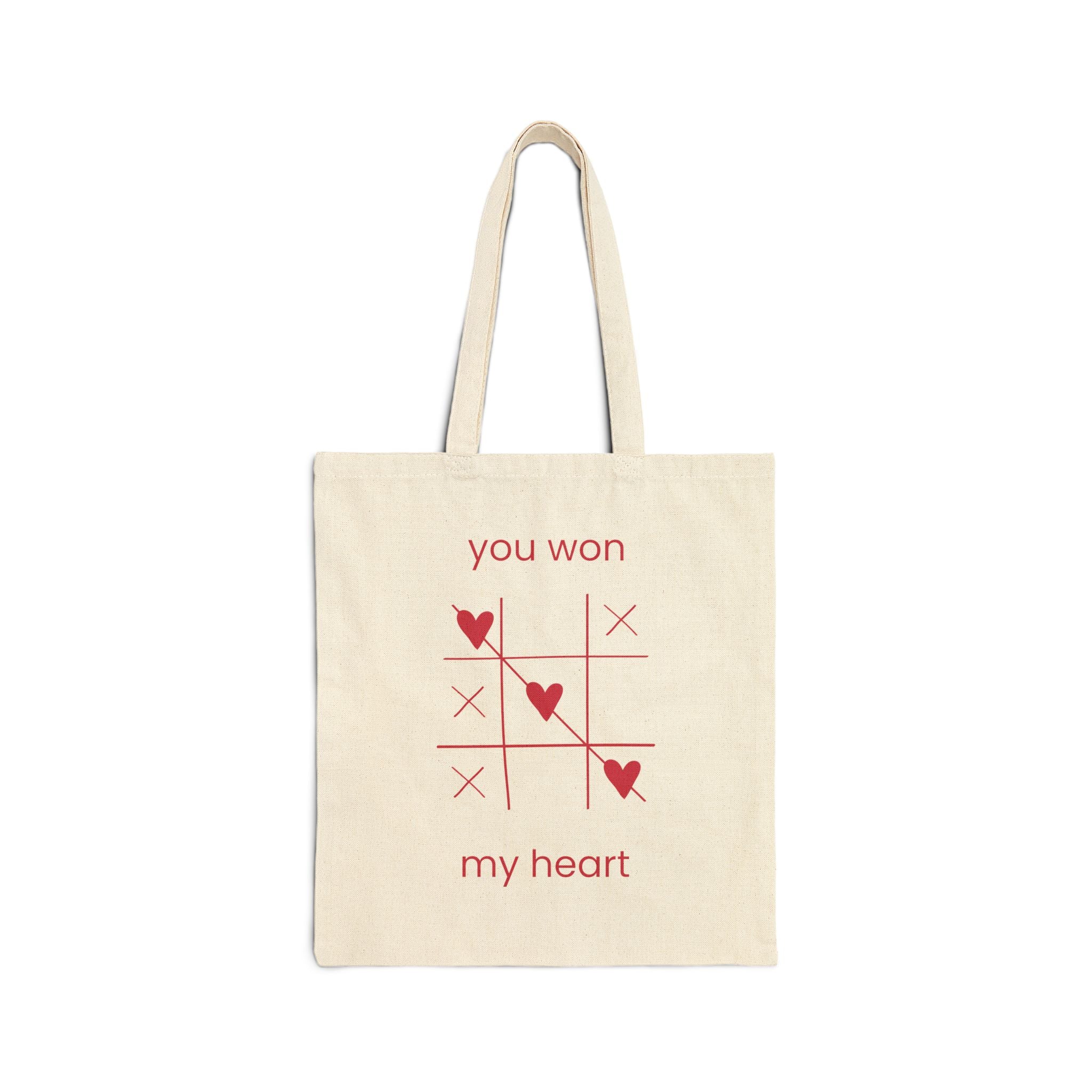 Canvas Tote Bag — "You Won My Heart" Valentine Tic-Tac-Toe Gift Tote
