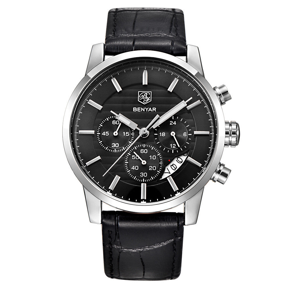 Men's Genuine Leather Multifunction Watch by BENYAR