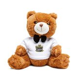 Rescued Queen Teddy Bear — Plush Bear with Bow Tie & Printed T‑Shirt