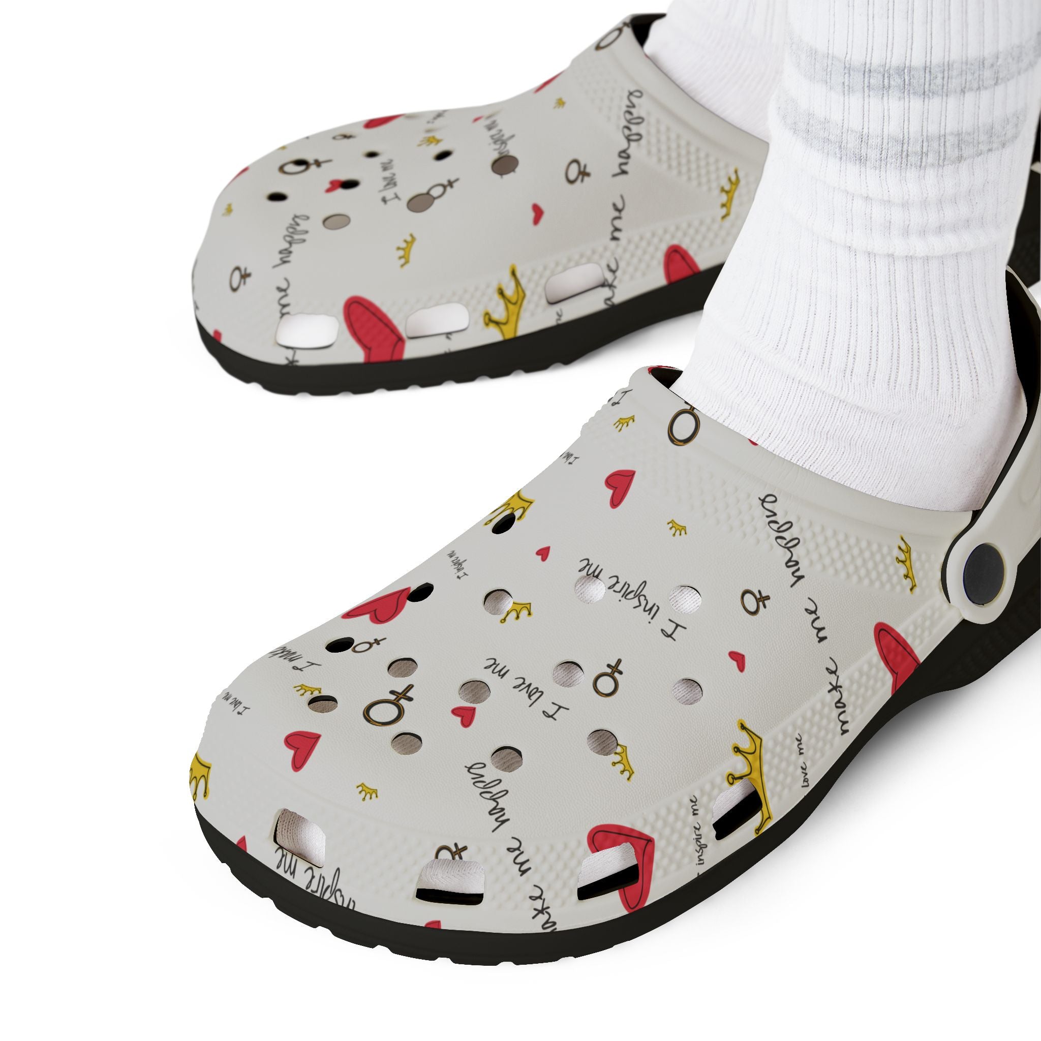 Women's Cute Patterned EVA Clogs — Hearts, Crowns & 'I Love Me' Design