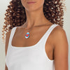 Heart Arrow Oval Necklace — Silver Teardrop Pendant with Red Heart Design