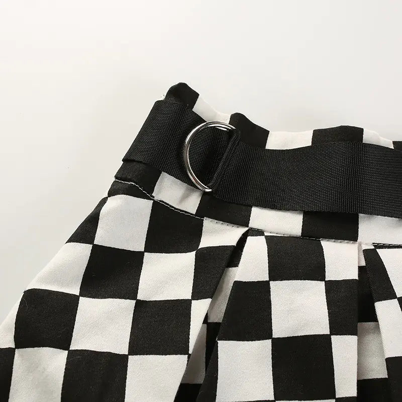 High Waist Black and White Checkered Skirt for Women