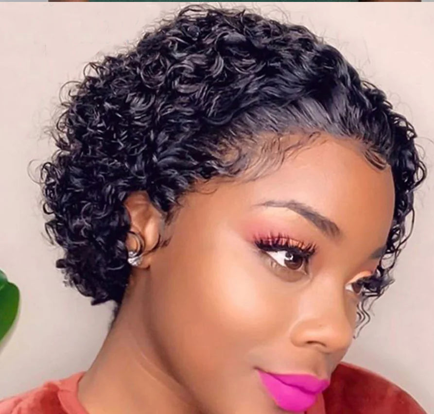 African Wig with Short Curly Fluffy Style in Black Hair