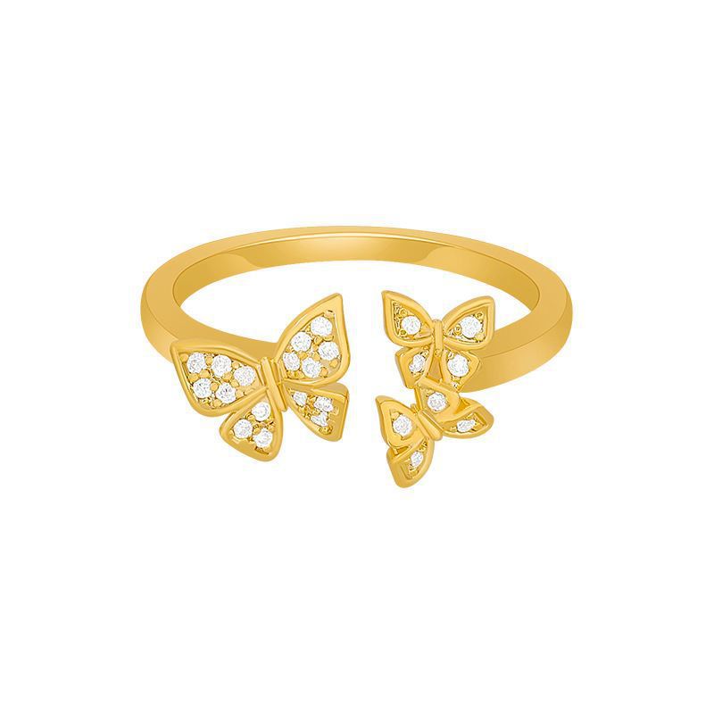 Gold-Plated Butterfly Ring with Zirconia Stones