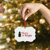 Merry & Bright Metal Plaque Ornament — Christmas Tree Holiday Decor