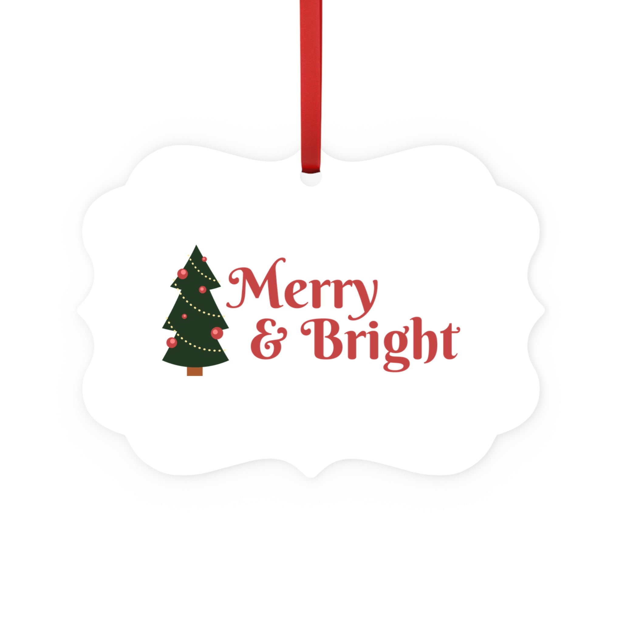 Merry & Bright Metal Plaque Ornament — Christmas Tree Holiday Decor