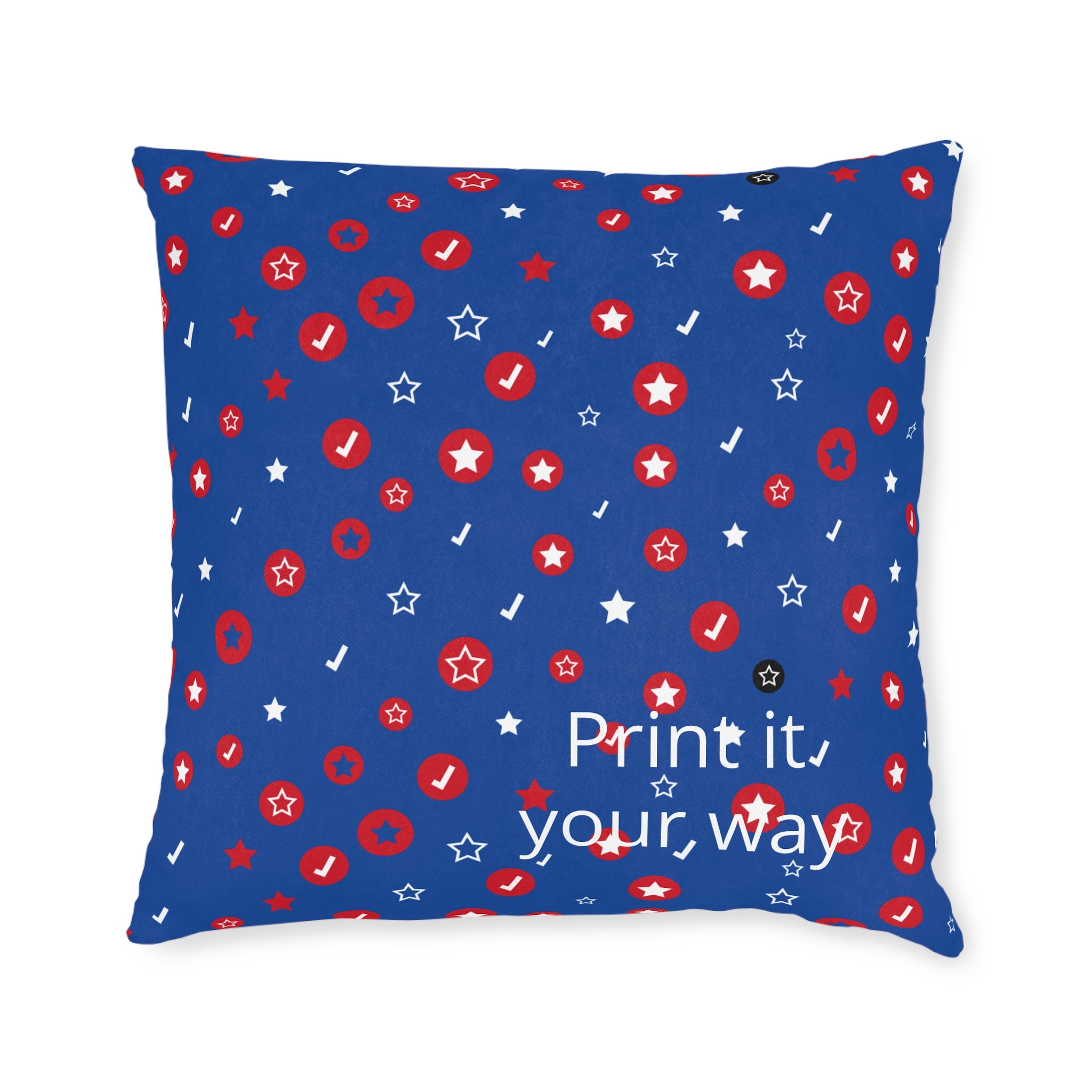 Patriotic Confetti Square Pillow — Red, White & Blue Star Pattern Decorative Throw Pillow