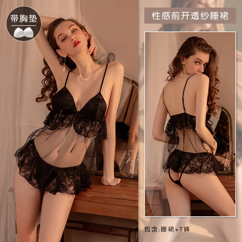 Lace Camisole Nightgown Set with Cotton Lining for Women