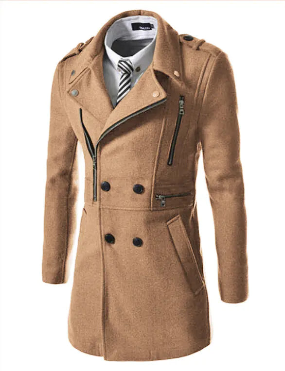 Multi Zip Long Slim Fashion Coat