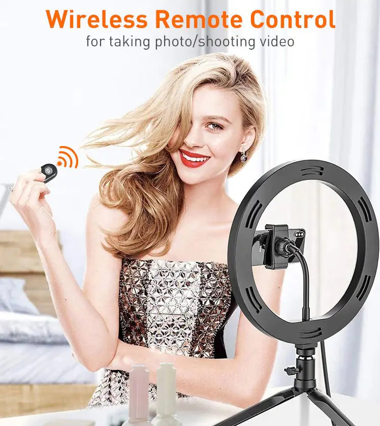 10-Inch Desktop Phone Stand with Ring Light for Selfies