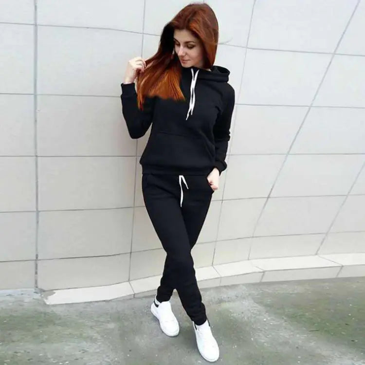 Women's Casual Sports Set - Hooded Long Sleeve Outfit