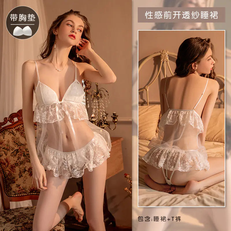 Lace Camisole Nightgown Set with Cotton Lining for Women