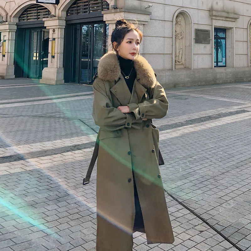 Women's Loose Over-the-Knee Thick Stitching Coat