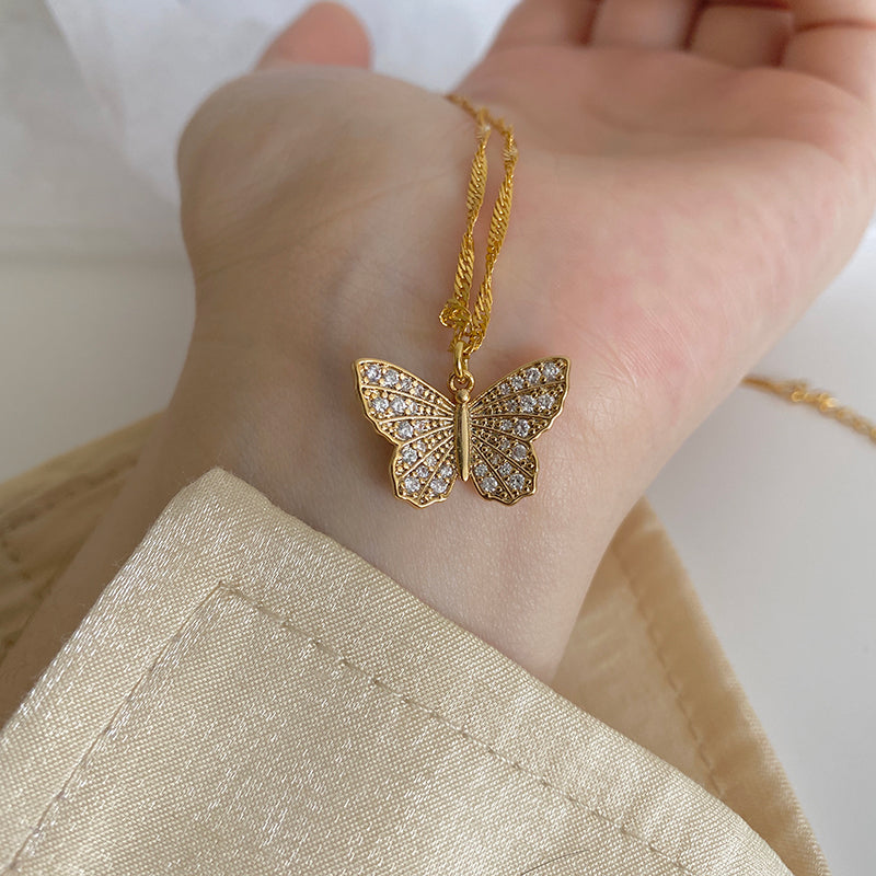18K Gold Plated Butterfly Necklace with Zirconia Stones
