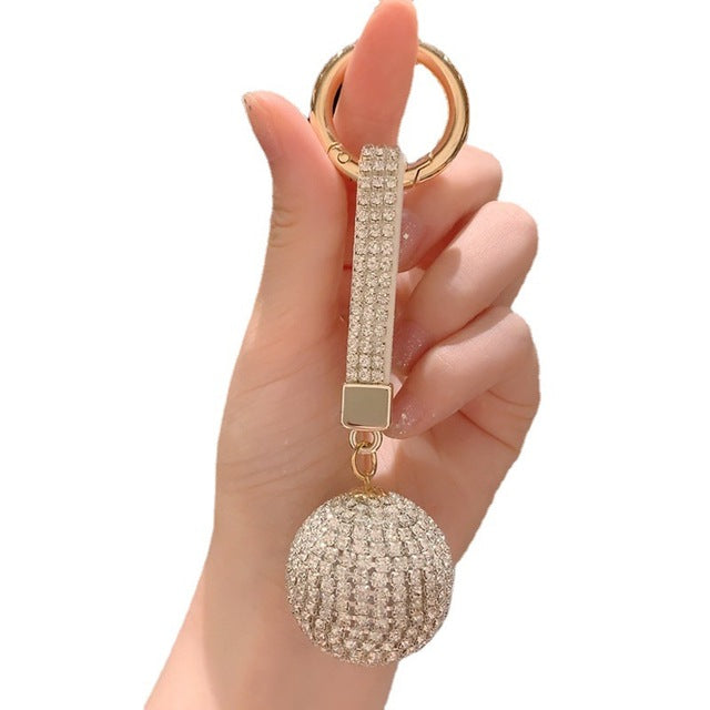 Multicolor Rhinestone Crystal Ball Keychain with Leather Strap
