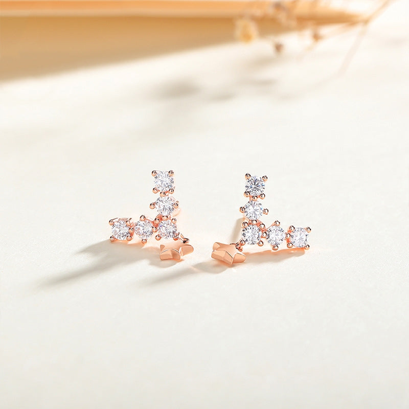 Rose Gold Star Earrings with Zirconia, S925 Silver