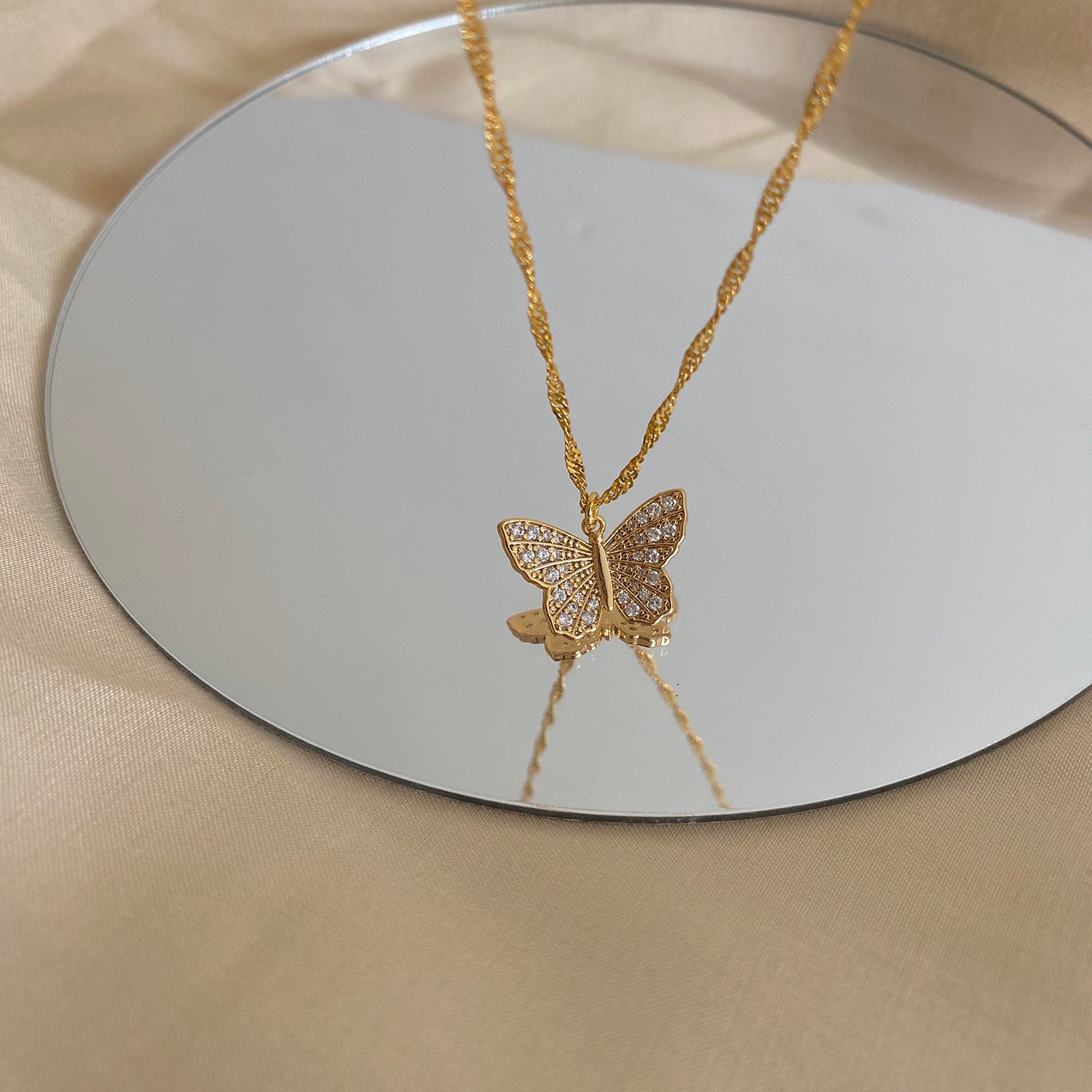 18K Gold Plated Butterfly Necklace with Zirconia Stones