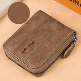 Men's Short Leather Wallet with Multi-Function Zipper
