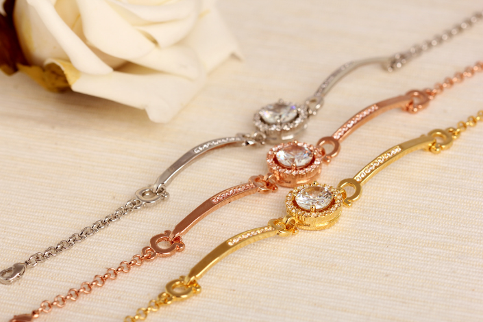 S925 Silver Plated Rose Gold Bracelet with Zirconia