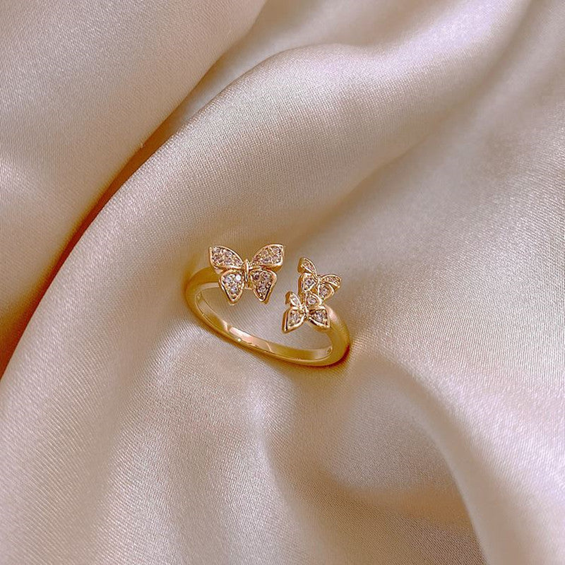 Gold-Plated Butterfly Ring with Zirconia Stones