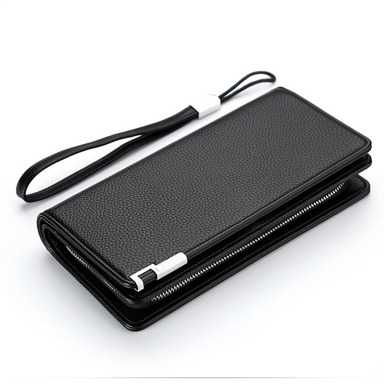 Men's Leather Wallet with Multiple Card Slots and Zipper